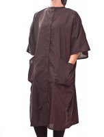 Mamie - Our Lightweight Crepe Snap Robe in Black, front