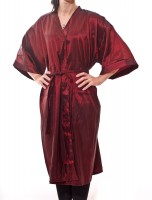Gina - Our Iridescent Polyblend Wraparound Kimono in Burgundy, front