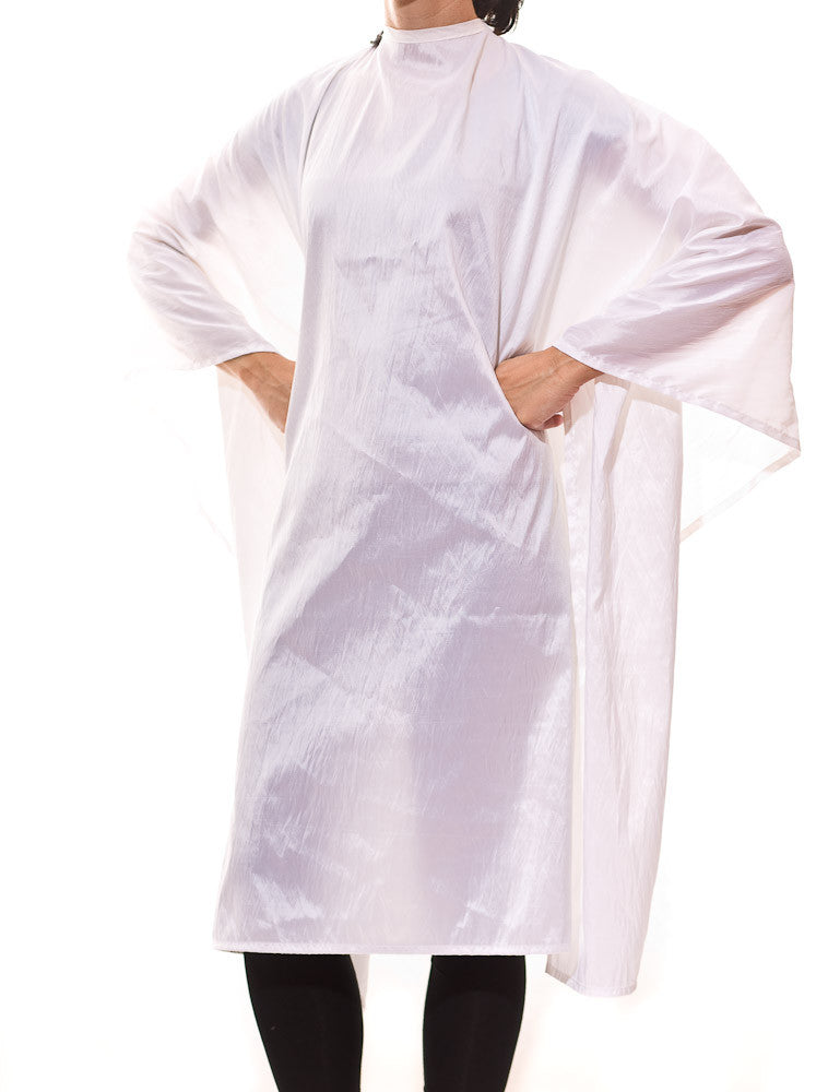 Lana - saloncapes.com's High Performance, Iridescent Polyblend Hair Cutting Cape in White