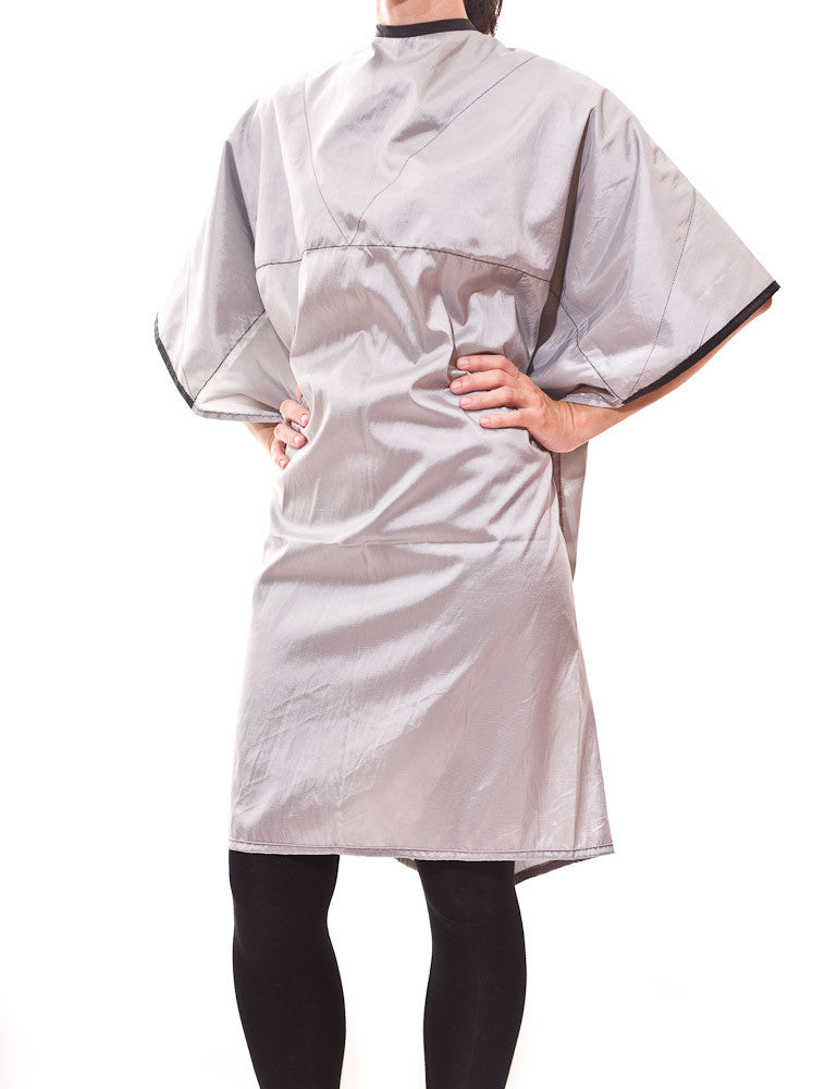 Rita - saloncapes.com's High Performance, Reversible Kevlar-blend Chemical Cape in Black/Silver, color side