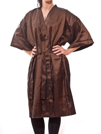 Kimono Salon Smocks and Client Robes in Brown
