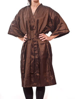 Gina - saloncapes.com's High Performance, Iridescent Polyblend Wraparound Client Kimono in Brown, front