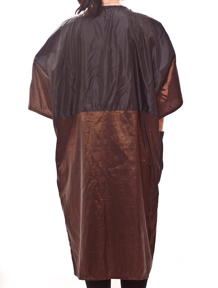 Marilyn - saloncapes.com's Iridescent, High Performance Polyblend Snap Client Robe in Brown, chemical proof back