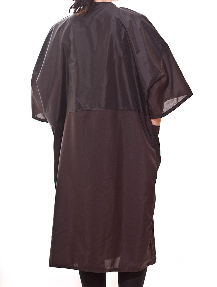 Mamie - saloncapes.com's High Performance, Lightweight Crepe Snap Robe in Black, chemical proof back