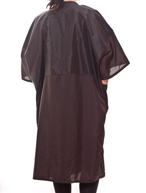 Mamie - saloncapes.com's High Performance, Lightweight Crepe Snap Robe in Black, chemical proof back