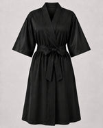 Black Crepe Kimono Client Robe front view with matching waist belt