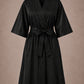 Black iridescent Kimono Client Robe front view with matching waist belt