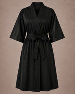 Black iridescent Kimono Client Robe front view with matching waist belt