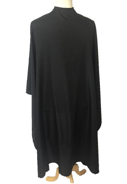 Our extra large and extra long barber capes in soft silky black fabric