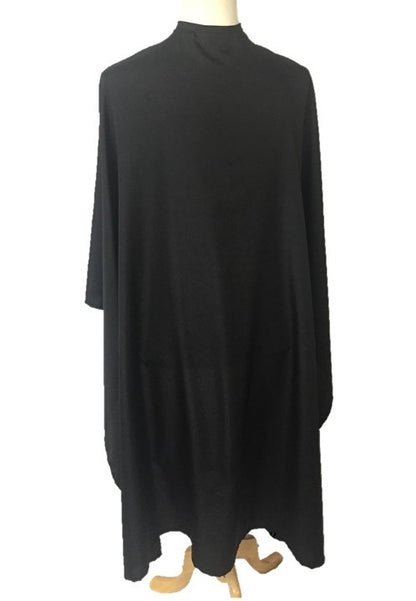 Our extra large and extra long barber capes in soft silky black fabric