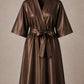 Brown iridescent Kimono Client Robe front view with matching waist belt