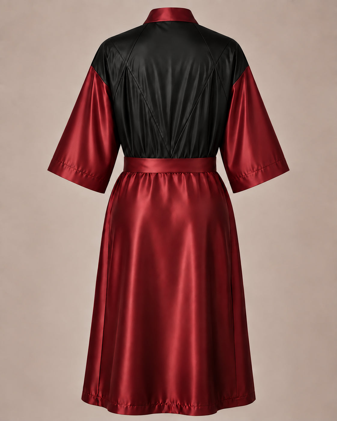 Burgundy Iridescent Kimono Client Robe back view with waterproof black back panel