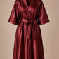 Burgundy iridescent Kimono Client Robe front view with matching waist belt