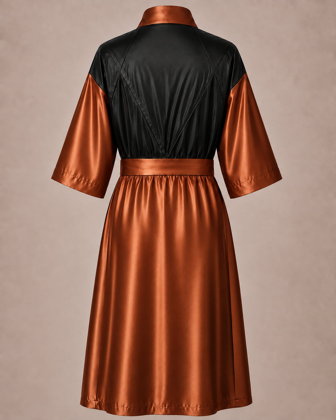 Copper Iridescent Kimono Client Robe back view with waterproof black back panel