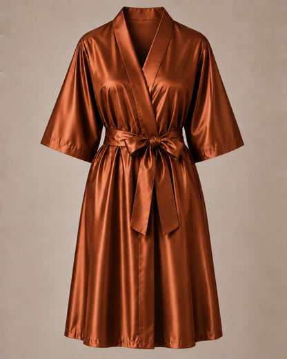 Copper iridescent Kimono Client Robe front view with matching waist belt
