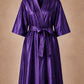 Purple iridescent Kimono Client Robe front view with matching waist belt