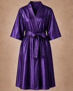 Purple iridescent Kimono Client Robe front view with matching waist belt