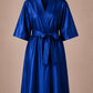 Royal Blue iridescent Kimono Client Robe front view with matching waist belt