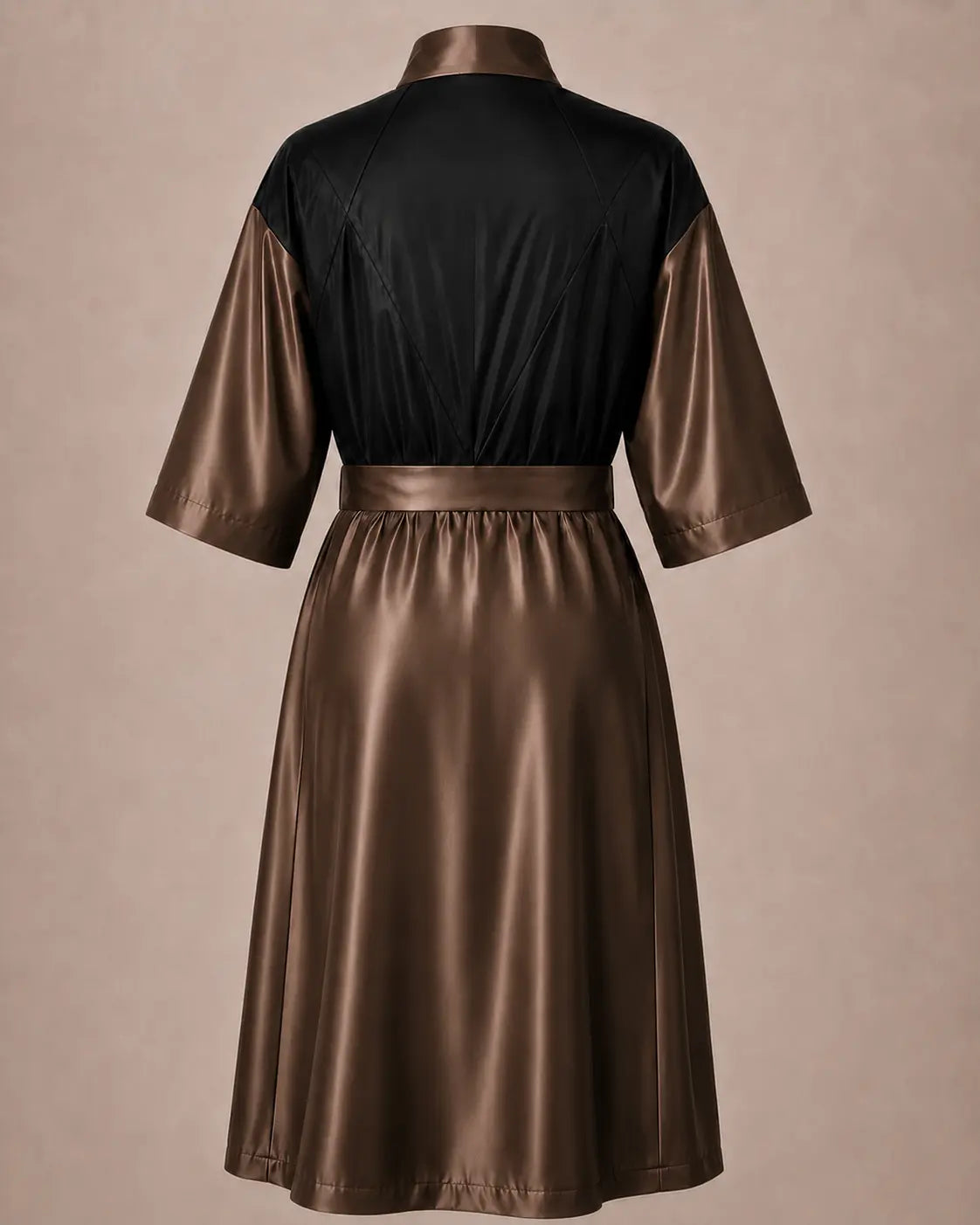 Brown Iridescent Kimono Client Robe back view with waterproof black back panel
