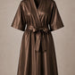 Brown iridescent Kimono Client Robe front view with matching waist belt