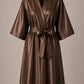 Brown Iridescent Kimono Client Robe front view with matching waist belt