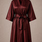 Burgundy Iridescent Kimono Client Robe front view with matching waist belt