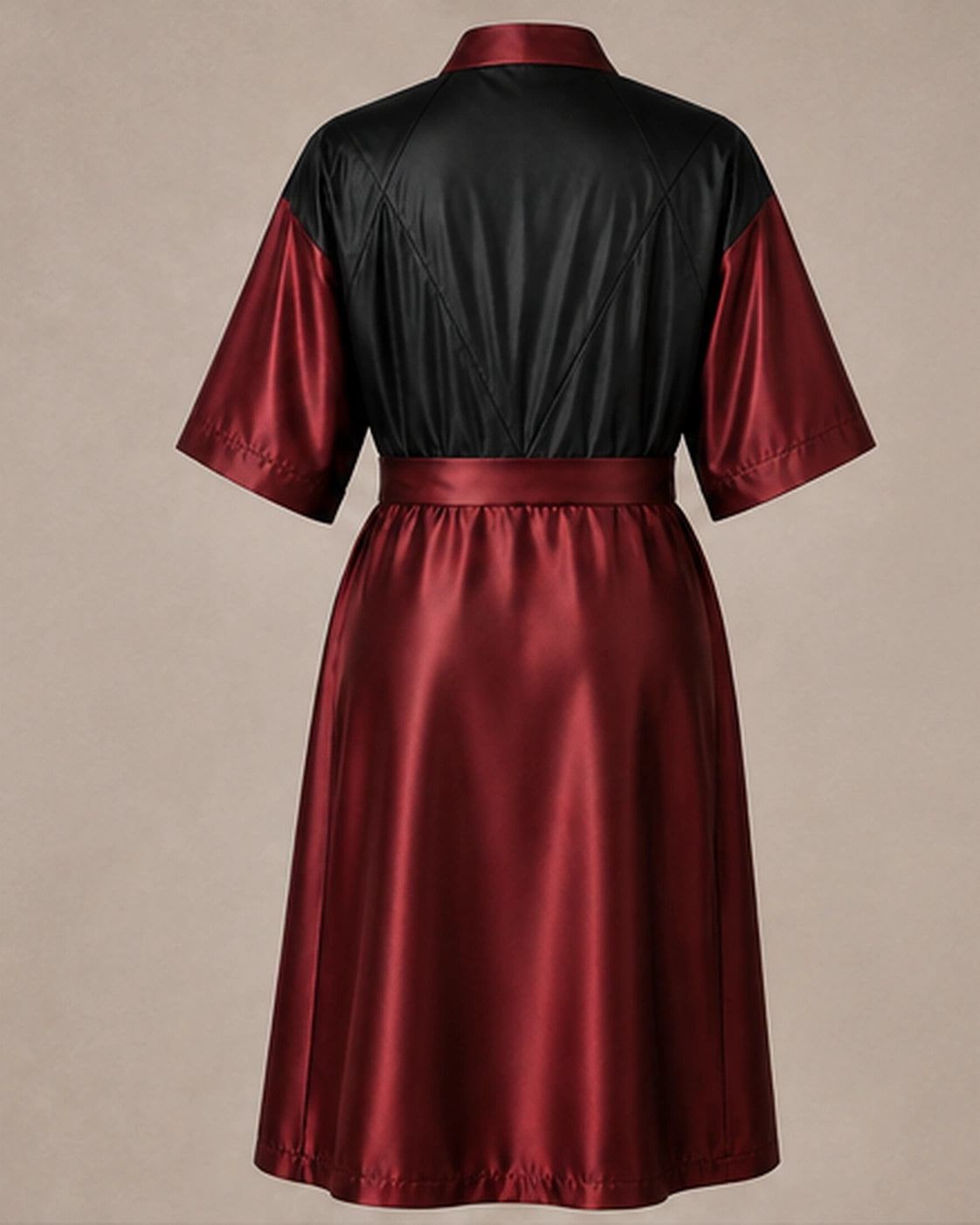 Burgundy Iridescent Kimono Client Robe back view with waterproof black back panel