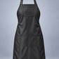 Black SalonCapes waterproof chemical apron with chest pocket and three lower storage pockets, front view