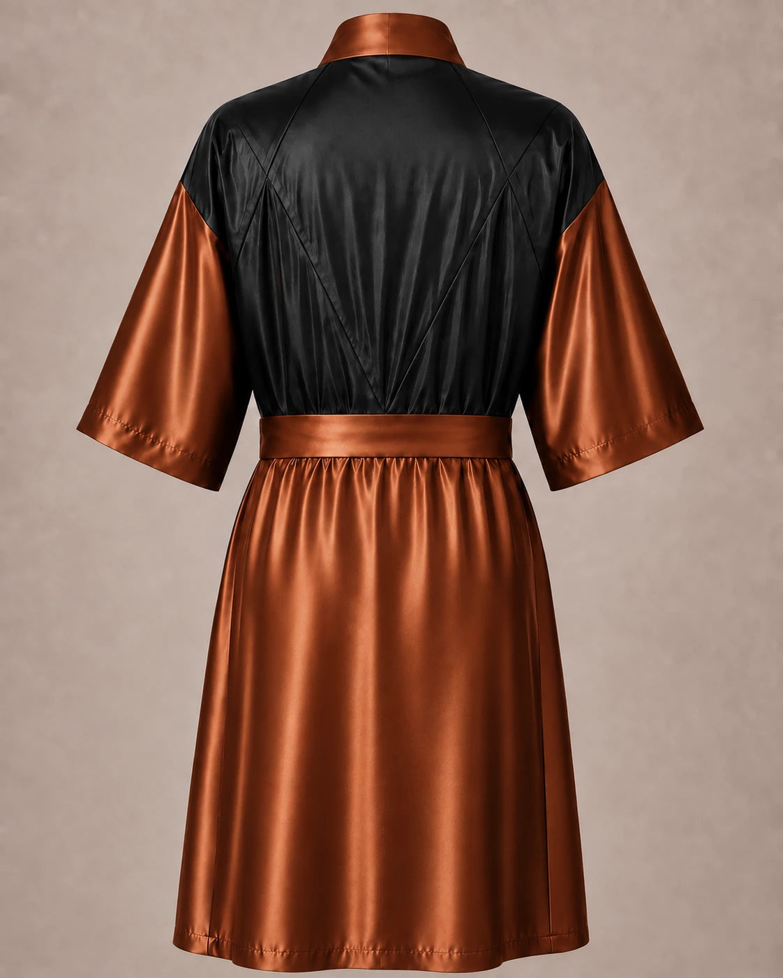 Copper Iridescent Kimono Client Robe back view with waterproof black back panel