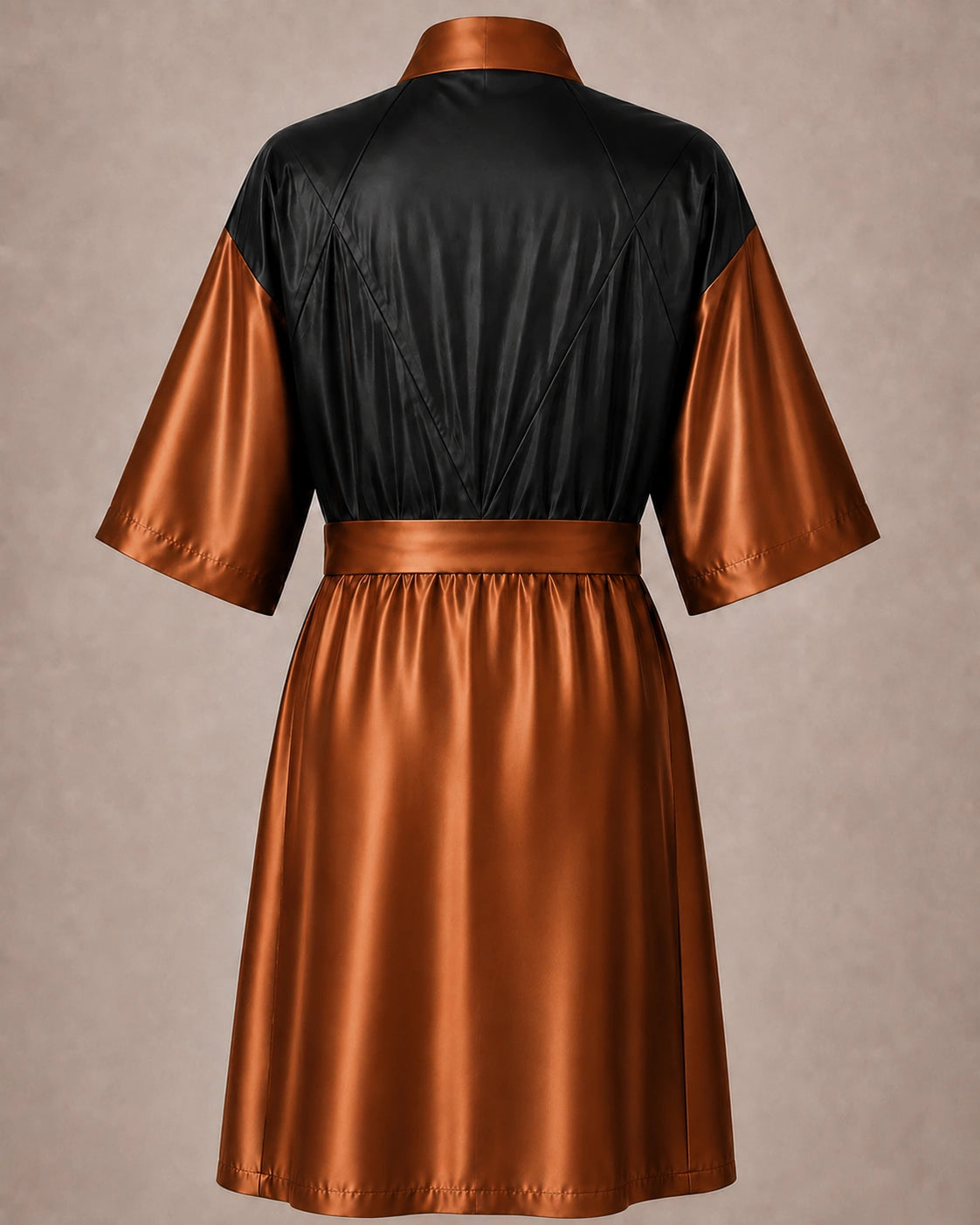 Copper Iridescent Kimono Client Robe back view with waterproof black back panel
