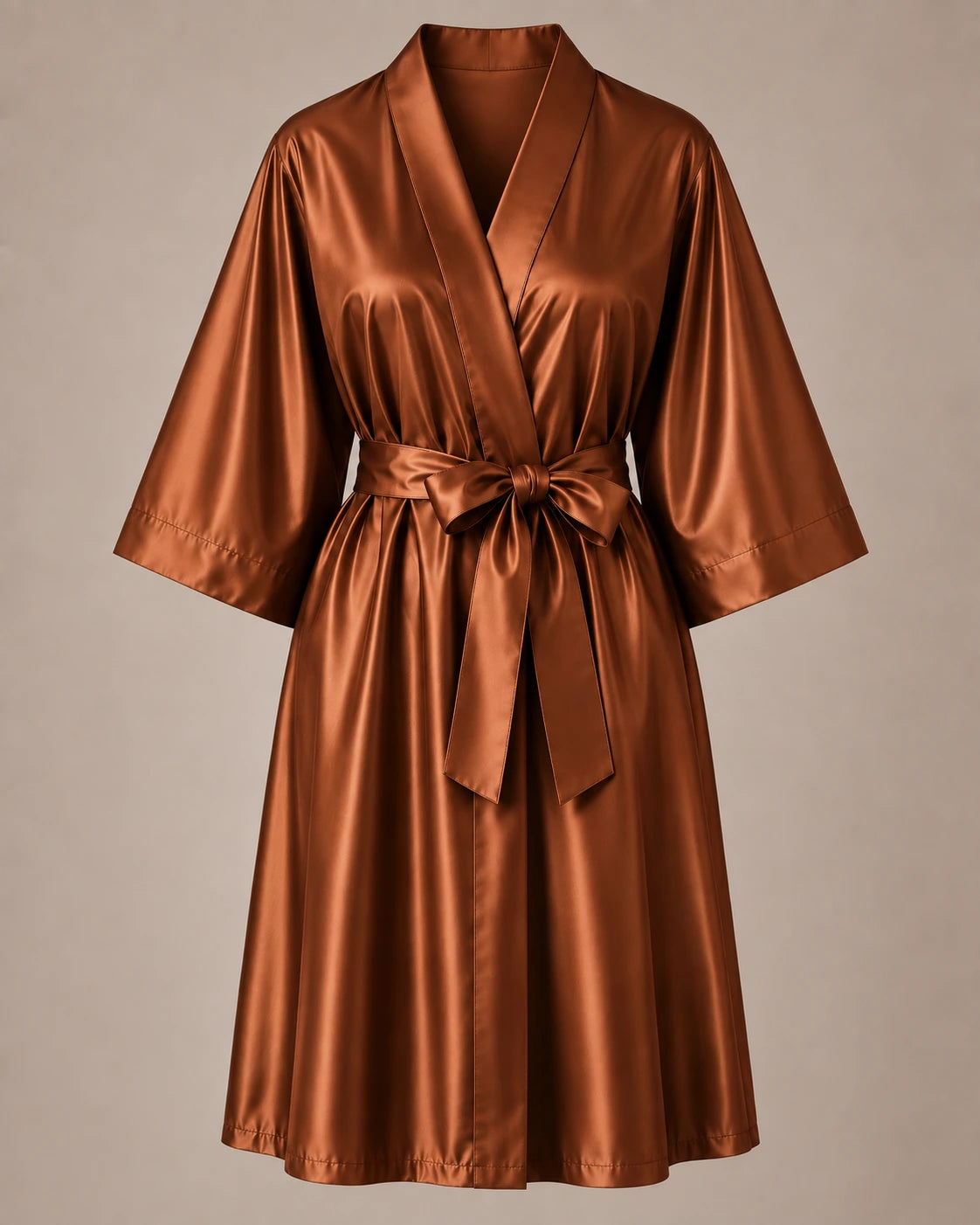 Copper iridescent Kimono Client Robe front view with matching waist belt