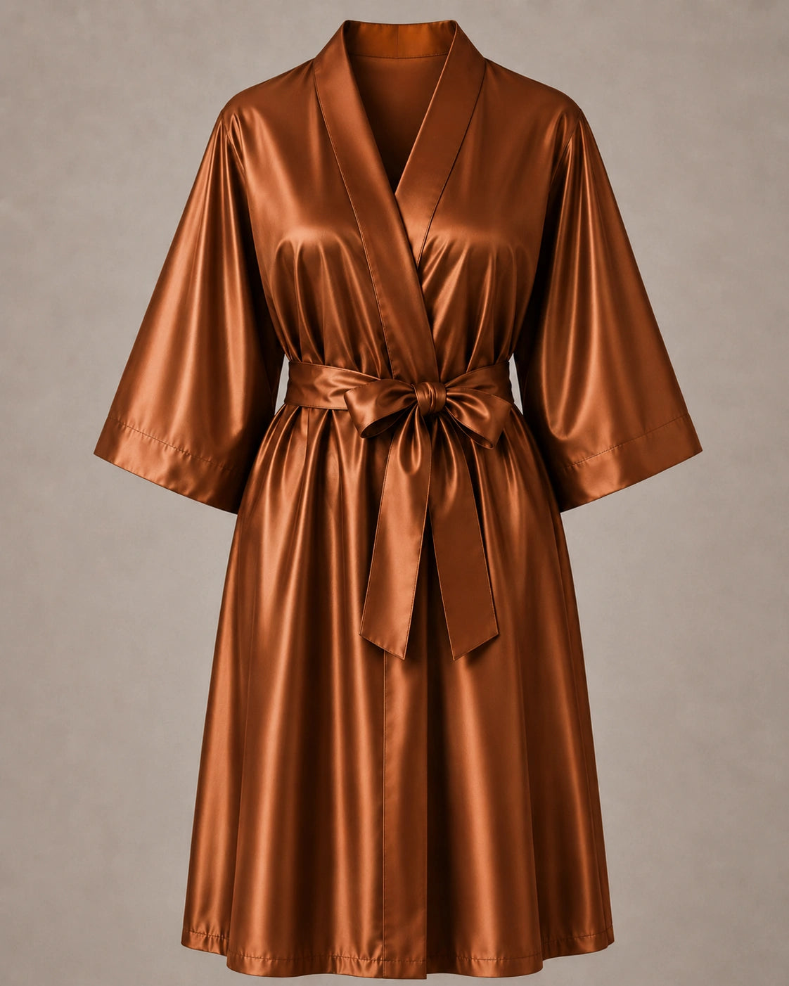Copper Iridescent Kimono Client Robe front view with matching waist belt