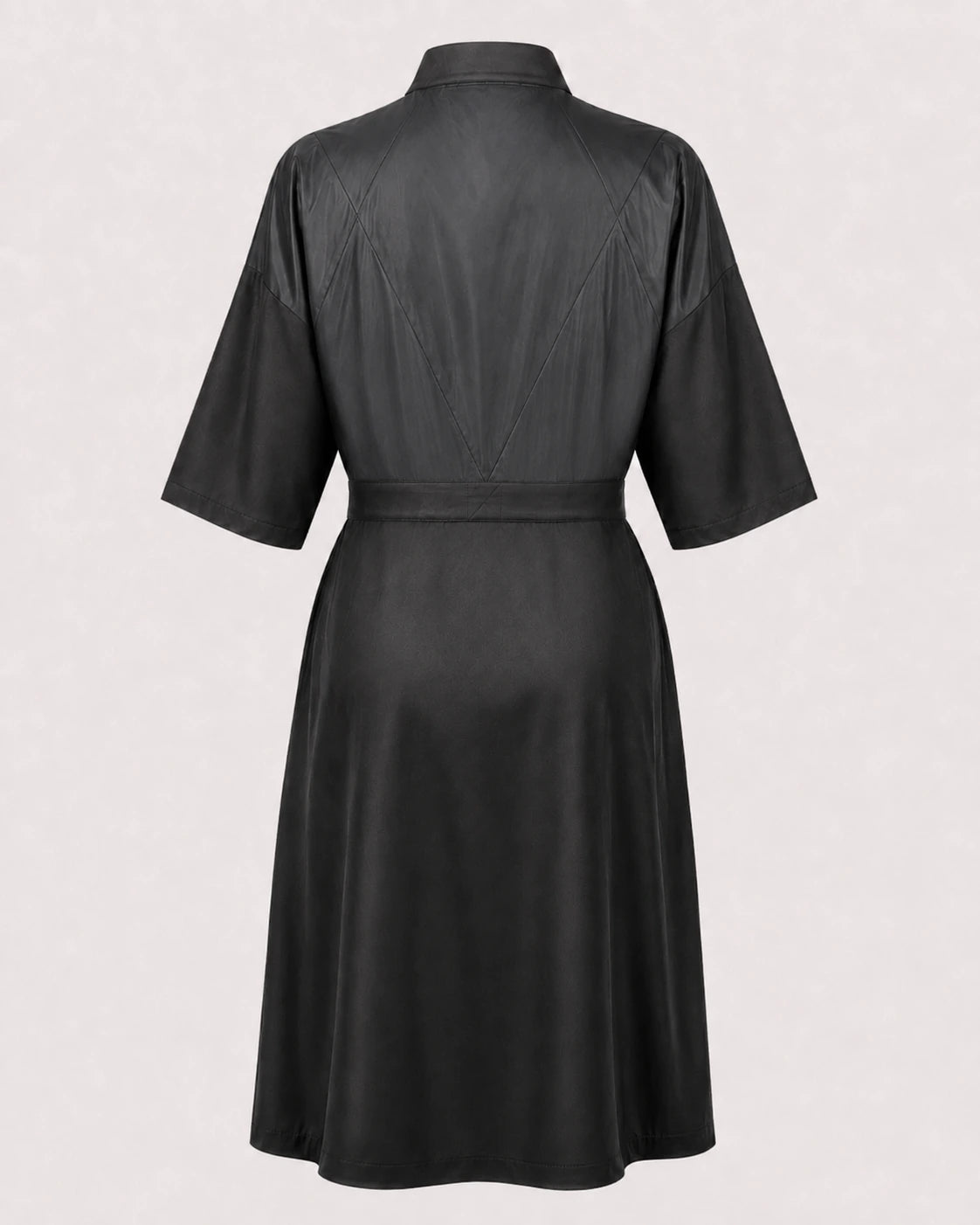 Black Crepe Kimono Client Robe back view with waterproof black back panel