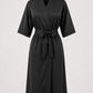 Black Crepe Kimono Client Robe front view with matching waist belt