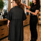 Black Crepe Snap-Front Client Robe with water beading on waterproof back panel