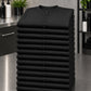 Stack of 13 black crepe zipper-front salon robes for Baker’s Dozen bulk order