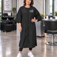 Black SalonCapes zipper-front robe embroidered with Southern Curl salon logo