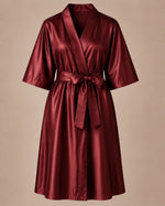 Burgundy Iridescent Kimono Client Robe front view with matching waist belt