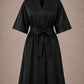 Black iridescent Kimono Client Robe front view with matching waist belt