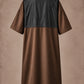 Iridescent brown zipper-front salon robe back view with black waterproof upper-back panel