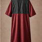 Iridescent burgundy zipper-front salon robe back view with black waterproof upper-back panel