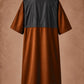 Iridescent copper zipper-front salon robe back view with black waterproof upper-back panel