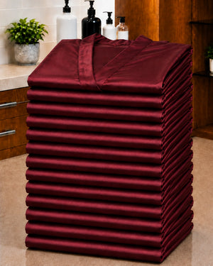 Baker’s Dozen stack of 13 folded Burgundy Iridescent Kimono Client Robes