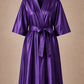 Purple iridescent Kimono Client Robe front view with matching waist belt