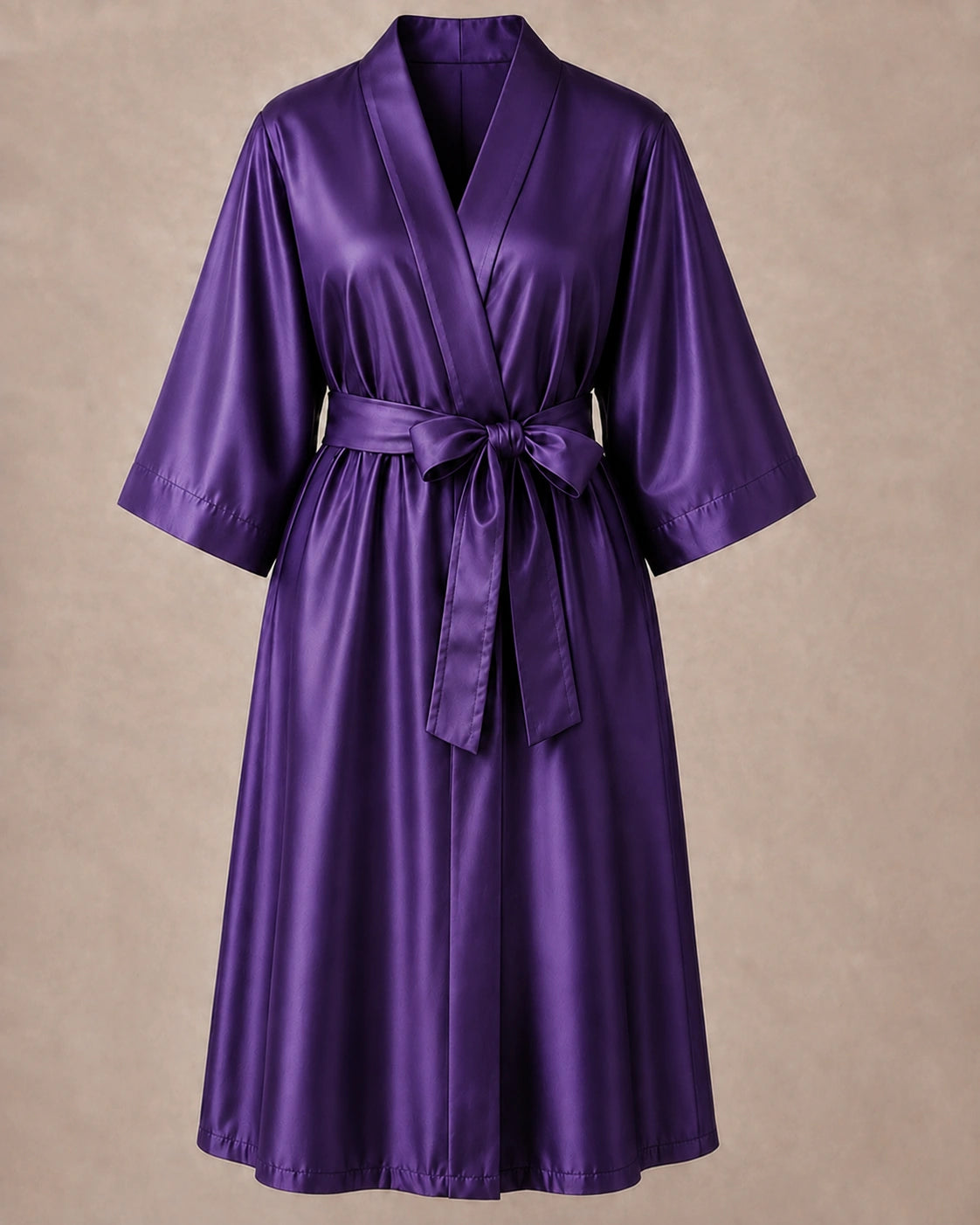 Purple Iridescent Kimono Client Robe front view with matching waist belt