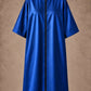 Iridescent royal blue zipper-front salon robe front view with black center zipper
