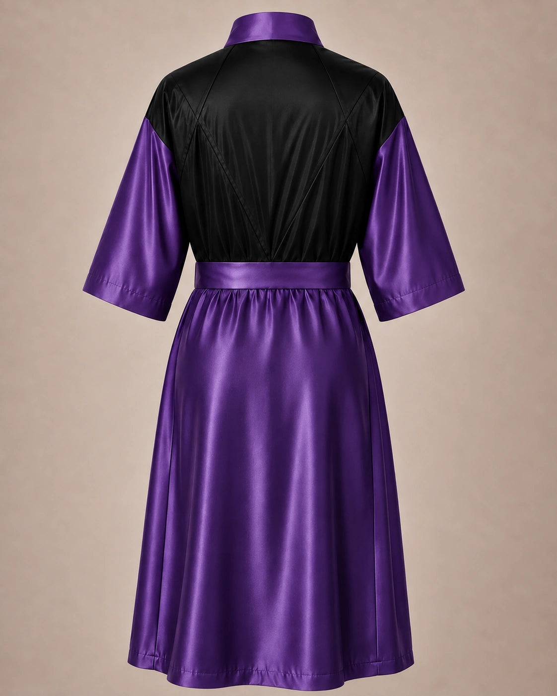 Purple Iridescent Kimono Client Robe back view with waterproof black back panel