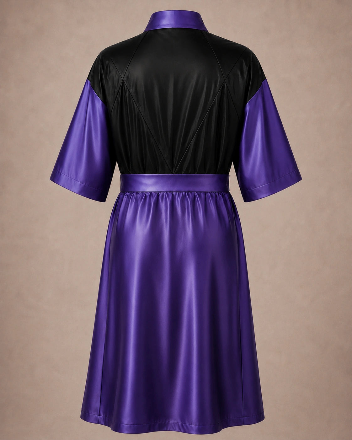 Purple Iridescent Kimono Client Robe back view with waterproof black back panel