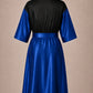 Royal Blue Iridescent Kimono Client Robe back view with waterproof black back panel