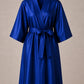 Royal Blue Iridescent Kimono Client Robe front view with matching waist belt